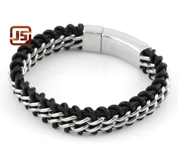 

mens stainless steel jewelry bracelets charm male titanium steel bracelets braided genuine leather bracelet gold and steel color2542948, Black