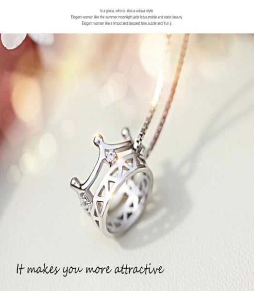 

whole 925 silver princess crown pendant necklace swiss crystal women crystal jewelry box chain crown necklace ps18869131