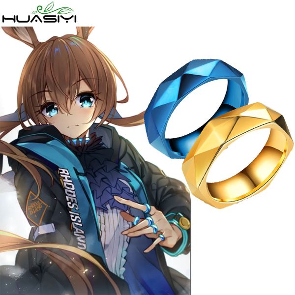 

wedding rings game arknights amiya blue rhombus stainless steel ring anime jewelry props accessorie men boys gift 230710, Slivery;golden
