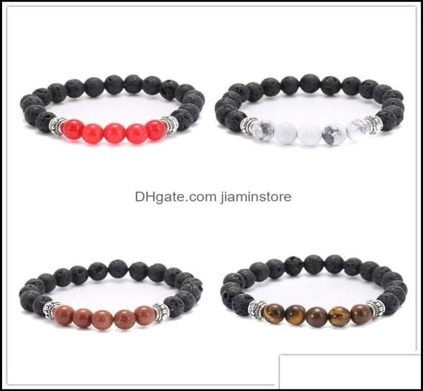 

charm bracelets 8mm natural lava stone bead turquoise tiger eye bracelet diy volcano essential oil diffuser for women men jewelry 1636727, Golden;silver