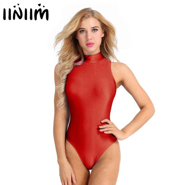 

women's jumpsuits rompers iiniim women summer swimsuits sleeveless stretch solid high cut back zipper bodycon dance leotard bodysuit ba, Black;white