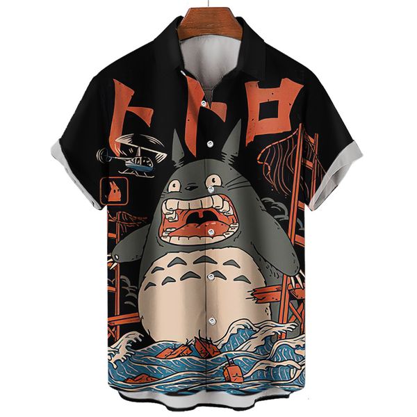 

men's casual shirts men's shirt summer short sleeved anime printed harajuku clothing handsome man daily men 230710, White;black