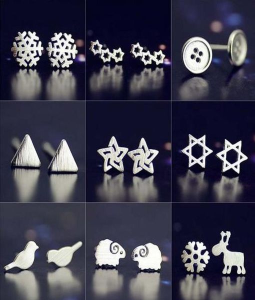 

925 pure silver earring needleplated platinum earring snowstarsheeptriangle mix delivery no fade 7088757, Golden