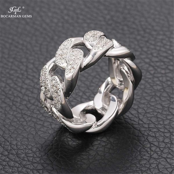 

s925 silver cuban chain ring for men hip hop micro set mosan diamond ring jewelry
