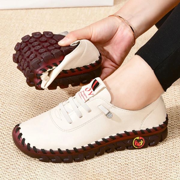 

dress shoe sneakers vintage breathable flat shoes platform loafers lace up leather slipon fashion casual mom zapatos mujer 230710, Black