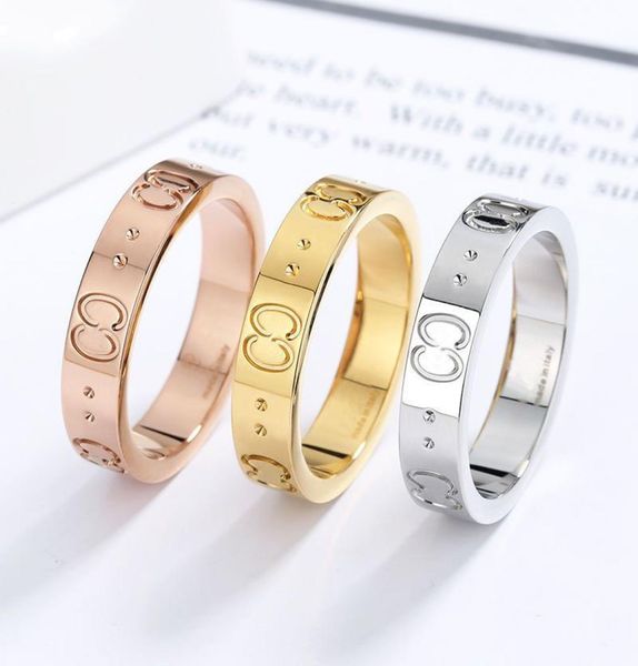 

designers engraved letter pattern band rings men women fashion brand titanium steel ring lovers bague jewelry gift size 5111619886, Silver