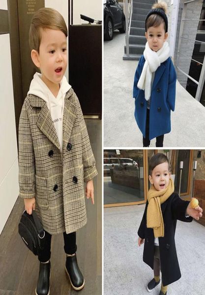 

baby boy girls woolen jacket long double breasted warm infant toddle lapel tweed coat spring autumn winter baby outwear clothes 203633608, Blue;gray