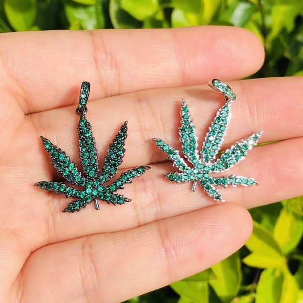 

pendant necklaces 5pcs green cubic zirconia paved leaf charm pendant for women bracelet necklace making gold-plated diy jewelry findings who, Silver