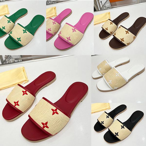 

2023 designer luxury multicolor slides slippers womens classic genuine leather print pattern outdoors beach sandal lady fashion casual flat, Black