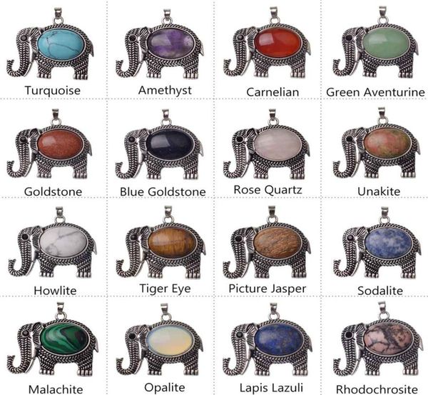 

elephant gemstone pendant silver plated cute elephant gemstone necklace men and women simple necklace 12pcs5221260