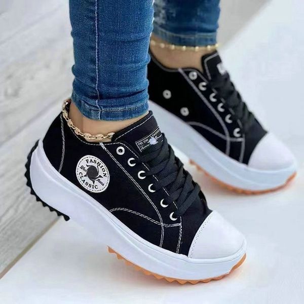 

dress shoe pattern canvas sneakers woman casual shoes 2023 girls ladies flat laceup zapatillas mujer chaussure femme 230710, Black