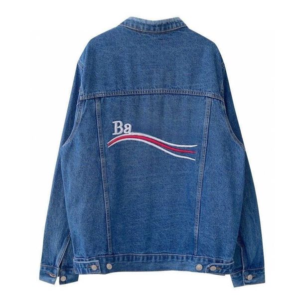 

early spring washed denim jacket fashion wavy back letter cardigan coat designer jackets 3d embroidery denim top, Black;brown