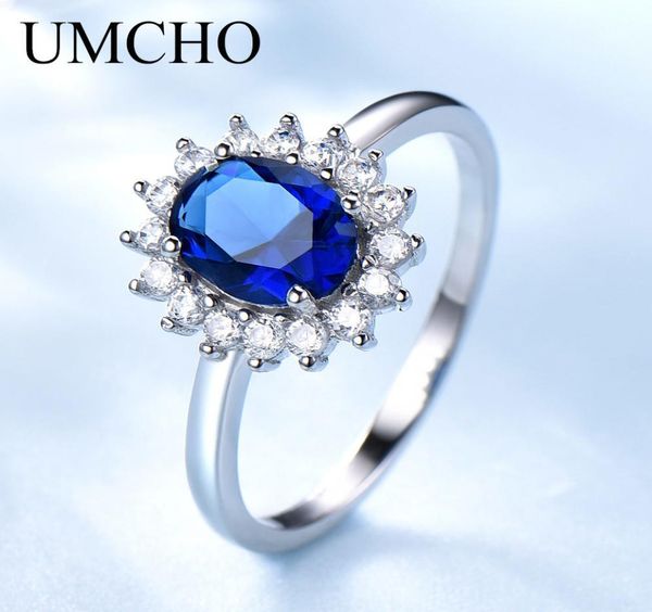 

umcho luxury blue sapphire princess rings for women genuine 925 sterling silver romantic engagement ring wedding jewelry cx2006117176893, Slivery;golden