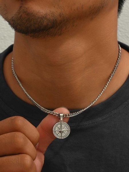 

men compass pendant necklace for jewelry gift and party, Silver