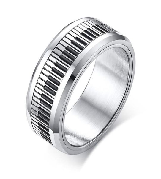 

men music piano keyboard ring stainless steel rotatable spinner rings for man boyfriend gifts silver tone rings60439734062814