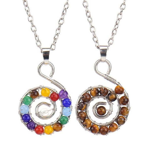 

pendant necklaces 7 chakras natural stones spiral art pendants health amet healing necklace 20" length jewelry charms d1, Silver