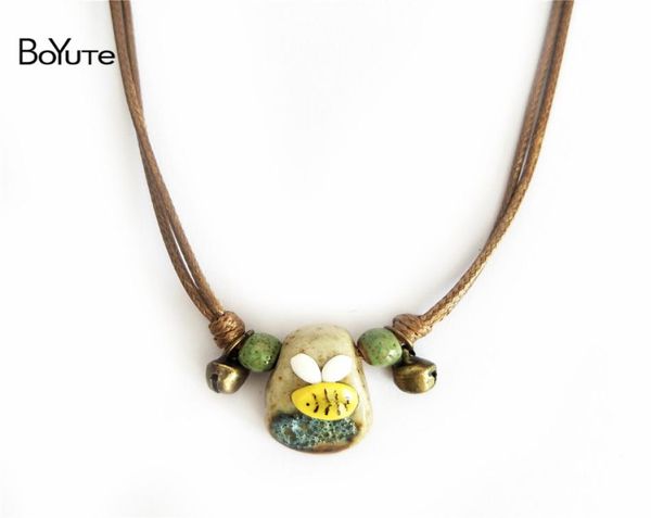 

boyute 5pcs diy adjustable rope handmade knead ceramic bee pendant necklace for girls bubble bag for protection1026953, Silver