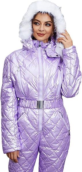 

womens onesies ski suit winter outdoor waterproof ski jumpsuit jacket overall snowsuit fur collar with hoodies removable, Black;white