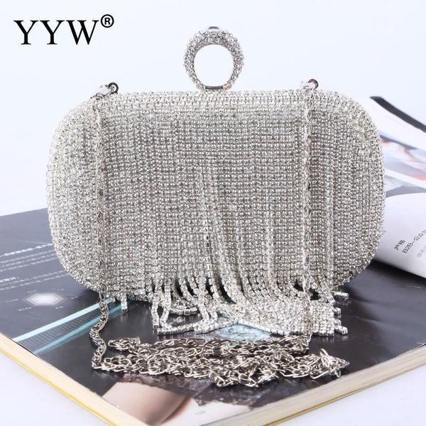 

evening bags tassels ring clutch bag women vintage shoulder clutches purse female sliver fashion party wedding chain 230710