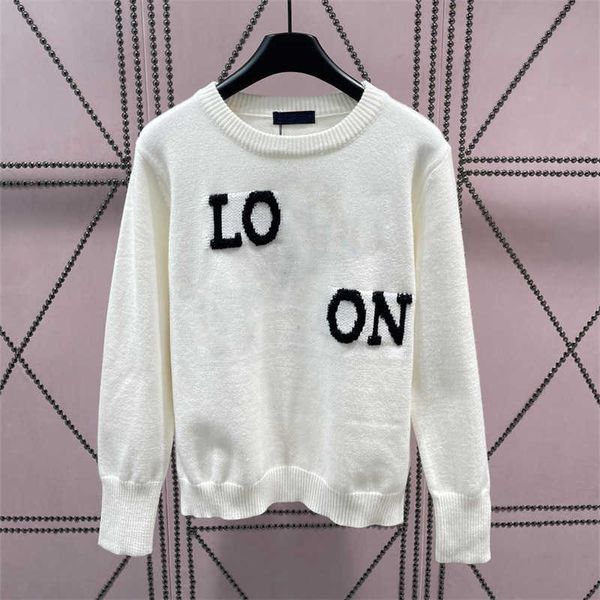 

designer sweater loewee women white sweaters 3 colors round neck long sleeve embroidered letters decoration versatile slimming knitwear wome, White;black