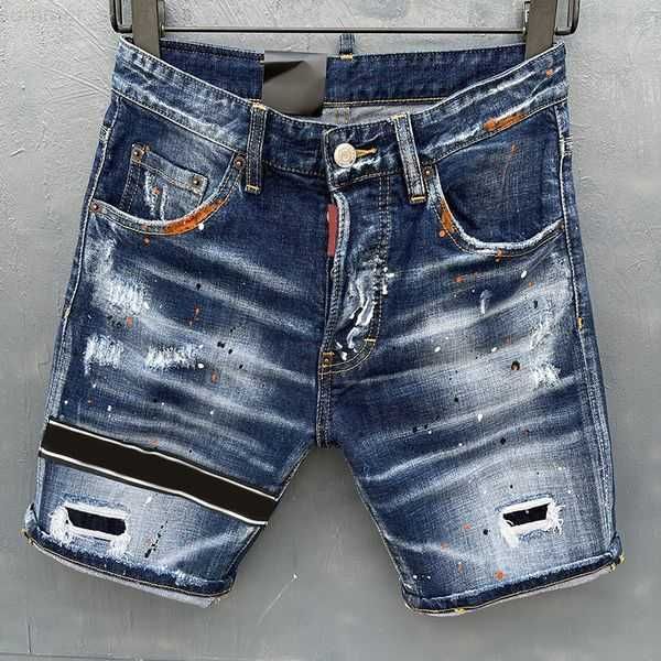 

men designer jeans dsq2 ripped jeans casuals shorts summer fashion men denim shorts holes stretch jean relaxed pants street corner clothing, Blue