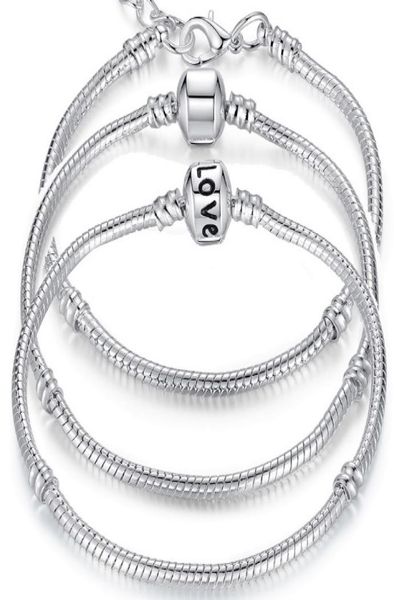 

charm bracelets 925 sterling silver 3mm chain fit charms bead bangle bracelet fashion jewelry diy gift for men women8274232, Golden;silver