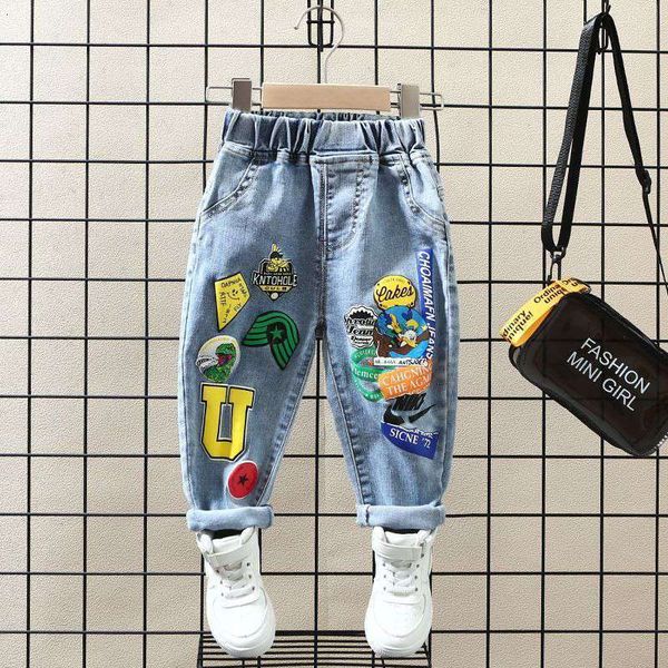 

jeans baby boys pants kids child girls cartoon print denim trousers 2 3 4 5 6 7 8 years spring autumn 2023 children s jeans 230711, Blue