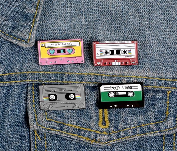 

music tape enamel pin pink grey red green brooch lapel pins badges clothes bag jewelry gift for friend who likes listen to music7081867, Gray