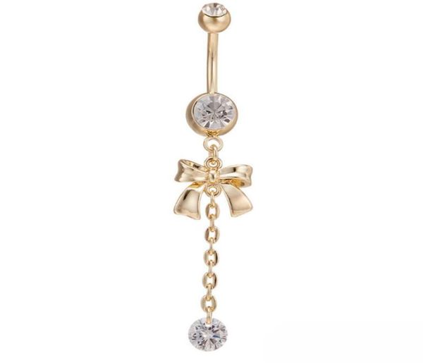 

bowknot 18k gold plated navel chain cubic zirconia ring percing belly body jewelry piercings belly button rings4123521, Silver