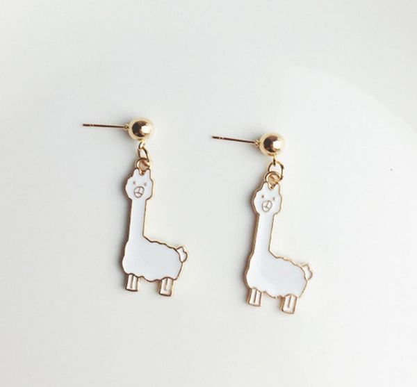 

cartoon alpaca earrings alloy drop oil tiny llama cute cartoon earrings white minimalist womens gift fashion jewelry3046321, Golden