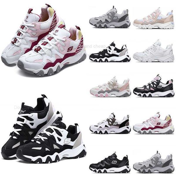 

women's running shoes skechers d'lites men's afterburn foam cotton lace up thick soled heightened daddy sneakers, Black