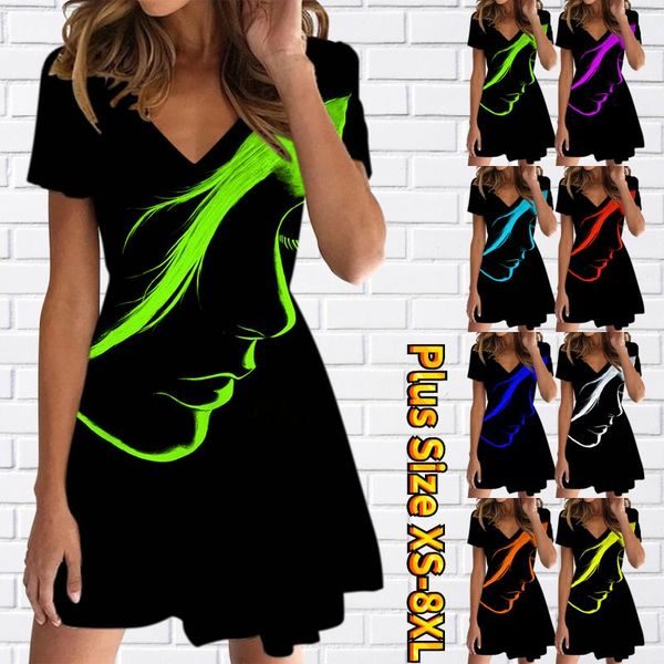 

swimwear 2023 fashion kneelength skirt vneck casual slim dress summer women new design printing loose size short sleeve skirt xs8xl, White;black
