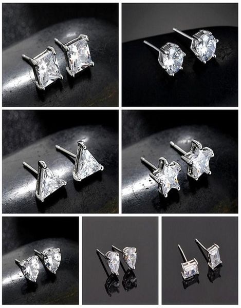 

fashion love triangle star water drops round square zircon monolithic earrings 7 styles silver earring one week jwerly gift for wo5580114, Golden;silver