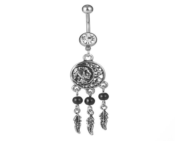 

d0757b dream belly navel button ring silverblack 14ga 10 mm01950659, Silver