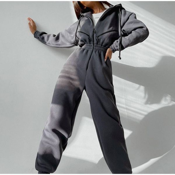 

casual basic two piece sets zipper drawstring outerwear and elastic pencil pant suit autumn winter tracksuit04, White