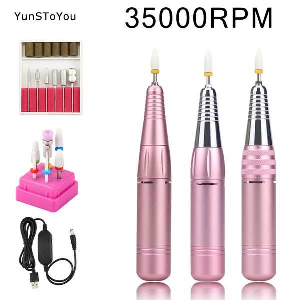 

nail manicure set nail drill machine 35000 rpm electric manicure machine usb portable nail drill pen for gel polish milling files bit tool s