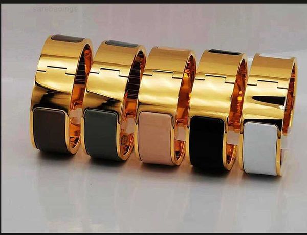 

designer bracelet luxury brand her max classic design solid enamel bracelet jewelry extra-wide 20mm cuff letter clasp snap bangles bangle fo, Black