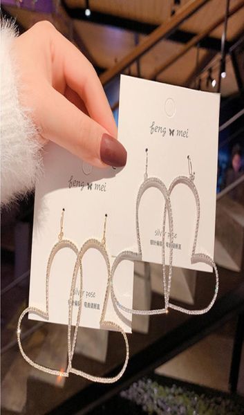 

full diamond love hollow earrings female fashion temperament earrings personality net red long earrings tide9855782, Silver