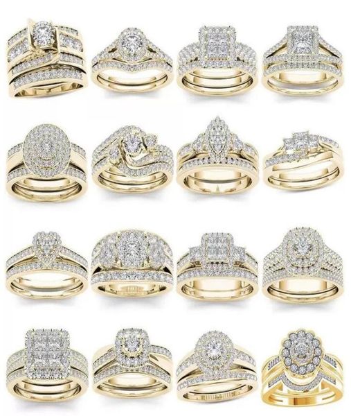 

wedding rings 2pcs bridal set elegant crystal engagement ring round heart zircon for women2101868, Slivery;golden