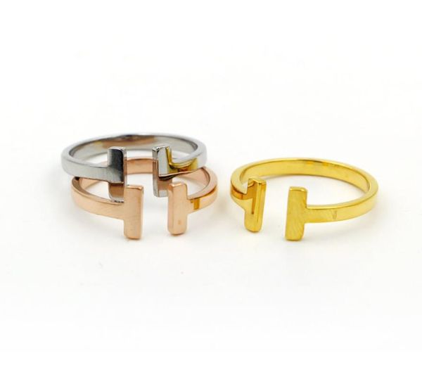 

new arrive 316l stainless steel fashion double t ring jewelry for woman man lover rings 18k goldcolor rose jewelry bijoux no have5476461, Silver