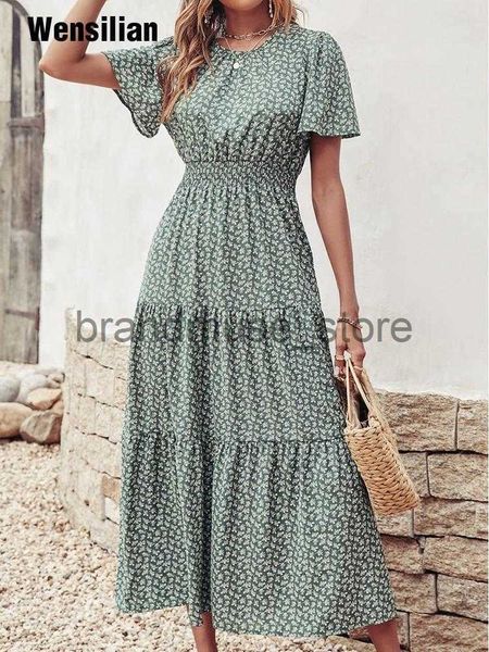 

basic casual dresses fashion floral print maxi dress women summer short sleeve designer style casual bohemian sundress o neck ladies long bo, Black;gray