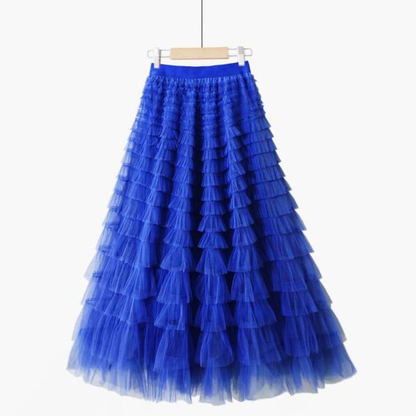 

skirts cake princess long tulle skirt women 2023 spring summer elastic high waist layer fresh sweet coffee female 230710, Black