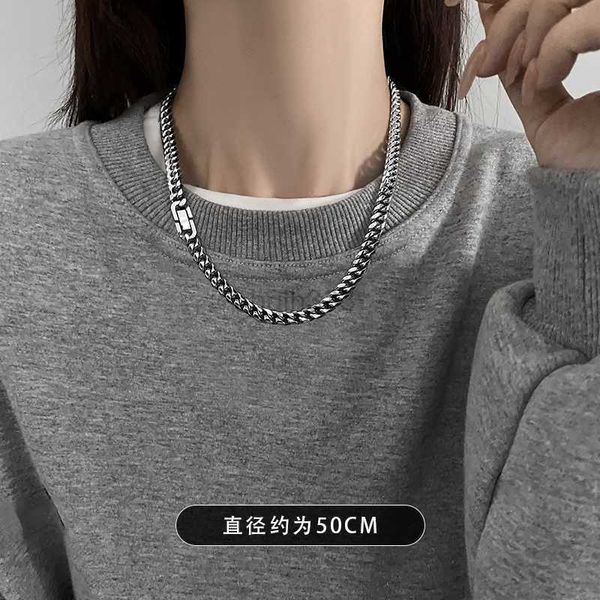 

versatile titanium basic steel cuban necklace for men and women hip hop cool sweater chain couple simple sweater chain collar chain 1tw2w, Silver