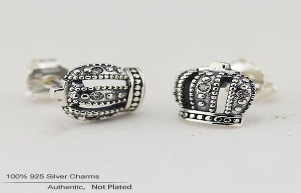 

fits authentic 925-sterling-silver royal crown stud earrings with cubic zirconia earrings for women european fashion jewelry1407014, Golden;silver