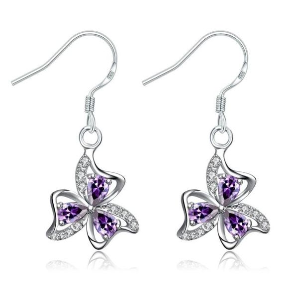 

5 pairs dangle earrings water drop heart flower gold plated earrings purple crystal cubic zirconia gems women chandelier earrings 5305576, Silver