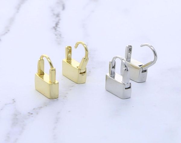 

minimal classic simple design european lady jewelry lock shaped stud with gold color hoops women delicate earring jewelry8873536, Golden;silver