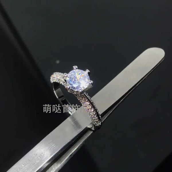 

original new high carbon diamond ring classic tiffay six claw women's 1 claw full 18k white gold couple simulated, Silver
