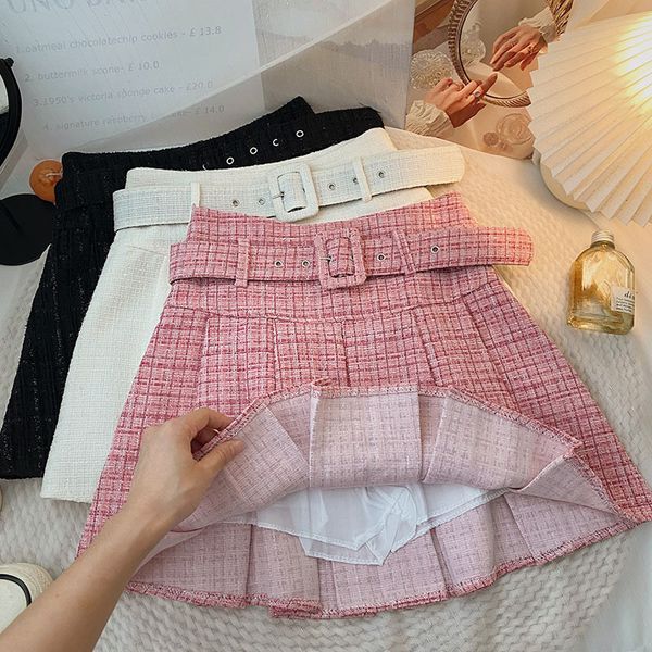 

women's jumpsuits rompers korean fashion plaid pleated skirt high waist pink kawaii y2k skirts for women autumn and winter casual woman, Black;white