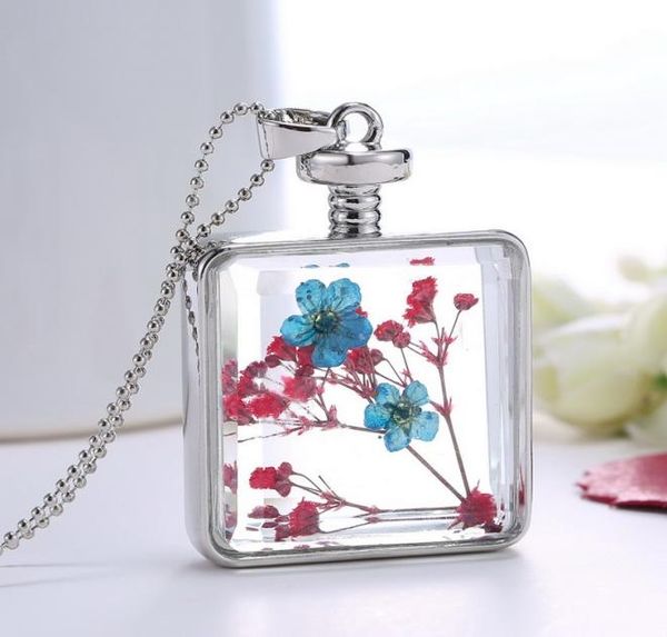

new fashion silver plated chain dry tree flower pendant lockets necklaces glass locket statement necklace pendants6284194