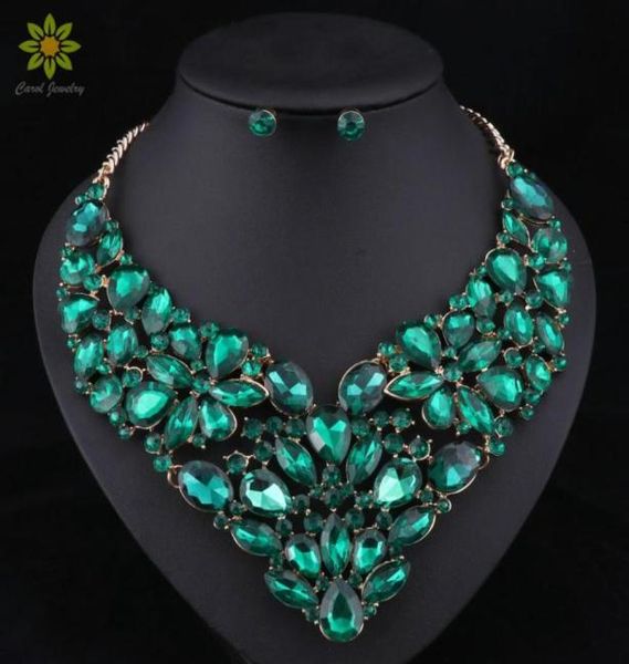 

5colors fashion trendy nigerian wedding african beads jewelry sets crystal necklace set party wedding dubai jewelry set71923679962776, Silver